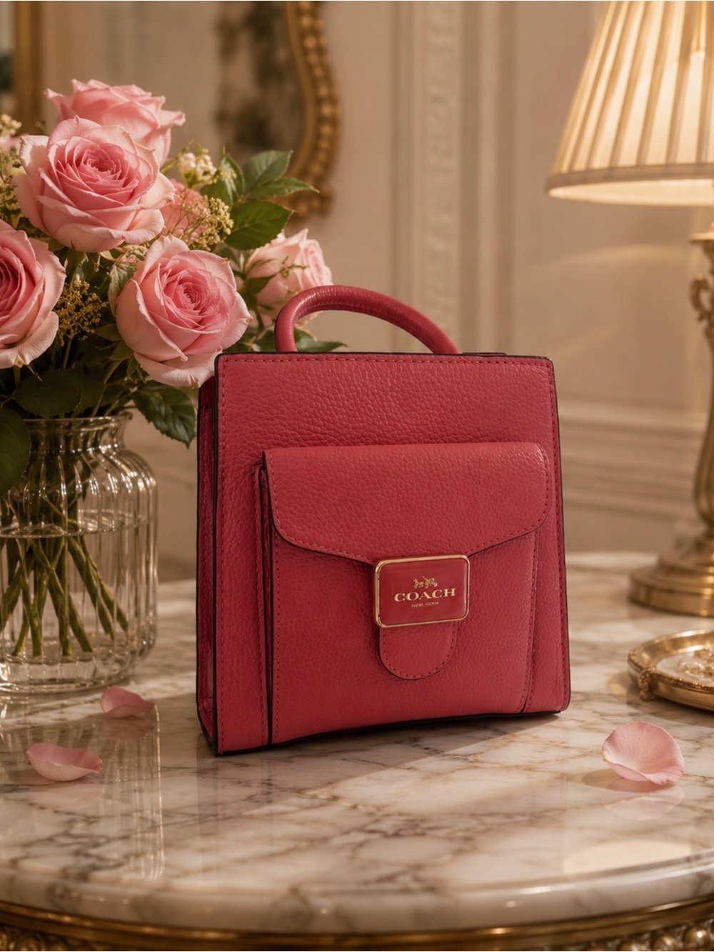 Coach Mini Top-Handle Bag in Rose Red with Gold Hardware